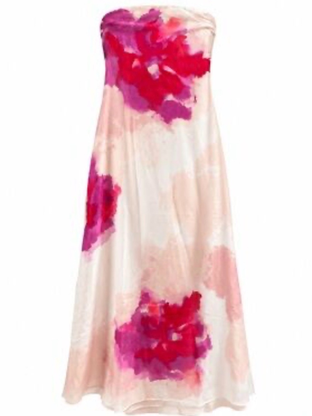 NWT Halston Strapless Chiffon Floor Length Dress Red Fushia Cream Size 14